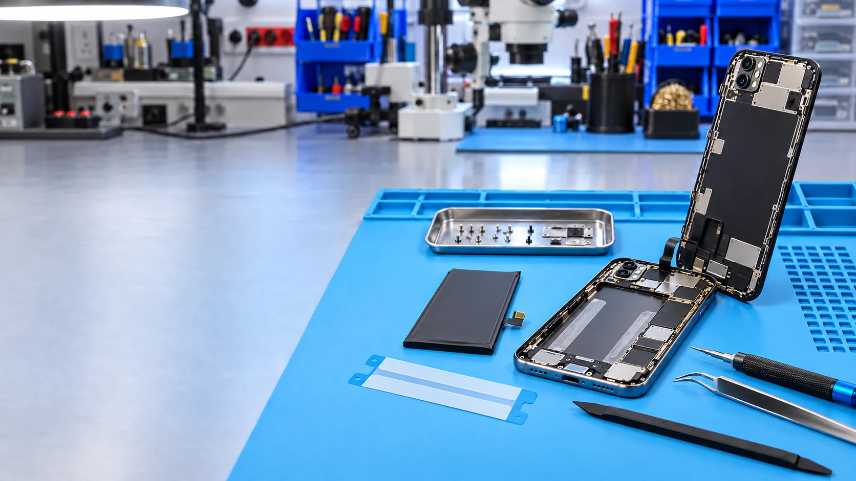 Batería de smartphone preparada para revisión técnica